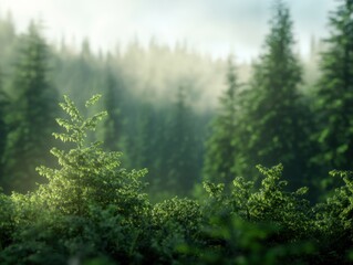 Wall Mural - misty mountain forest landscape