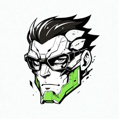 Sticker - Cyberpunk Headshot:  A stylized illustration of a futuristic cyborg's face, showcasing a blend of human and machine aesthetics.