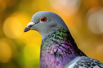 Wall Mural - A close-up shot of a pigeon's head, blurred background