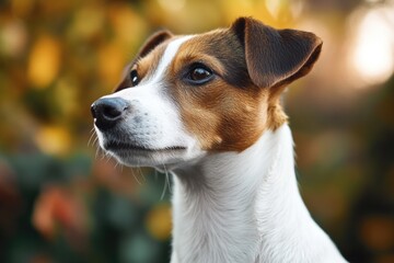 Wall Mural - A close-up shot of a dog's face with a blurry background