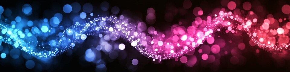 Wall Mural - abstract digital art of bright shimmering lines with blue and pink lights on dark background