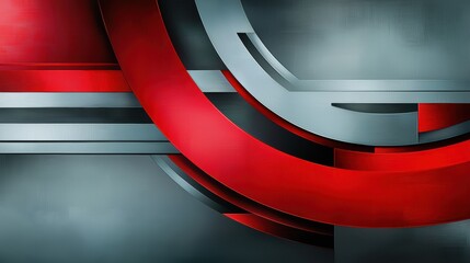 Wall Mural - Abstract crimson and silver interplay, a dynamic metallic design with flowing curves