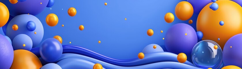 Wall Mural - Dynamic interplay of blue and orange bubbles in abstract art creating a mesmerizing visual experience