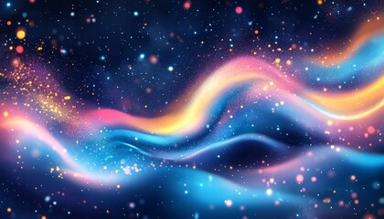 Wall Mural - abstract digital wavy background, blue and pink color light effect , shimmering , night sky