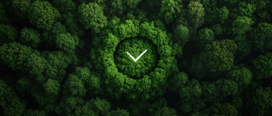 Wall Mural - Aerial View of Forest with Clock Icon