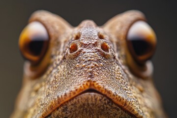 Fototapete - A close-up view of a frog's face with bright green eyes and a wide mouth