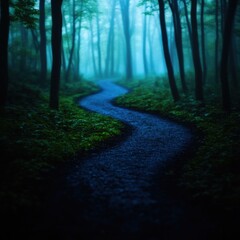 Wall Mural - A winding path through a misty forest