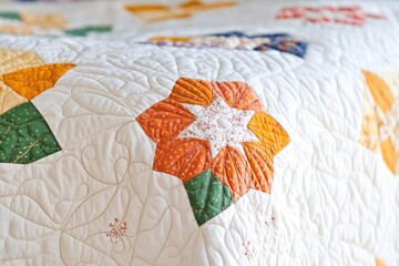 Wall Mural - A detailed view of a quilted bedspread on a mattress, ideal for home decor or textile design uses