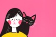 © ADDICTIVE STOCK - Girl with cat showing tender affection, illustration