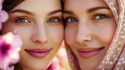 Sticker - Women posing together, both wearing headscarves, casual outdoor setting