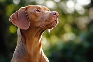 Wall Mural - A close-up shot of a dog's face with a blurry background