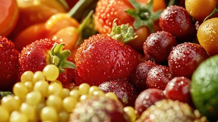 Wall Mural - A close-up shot of assorted fruits and vegetables, ideal for use in recipes or promoting healthy eating