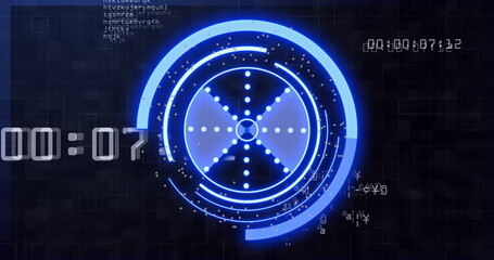 Canvas Print - Image of scope scanning over data processing on black background