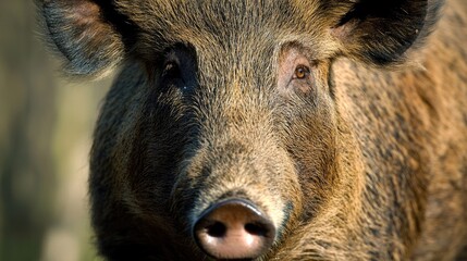 Sticker - Close-up shot of a boar's face with blurred background