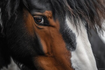 Wall Mural - A close-up shot of a horse's face with a blurred background, ideal for uses where the focus is on the equine's features