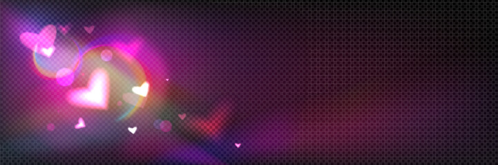 Wall Mural - glowing heart shapes on transparent background. colorful floating love symbol with lens flare effect