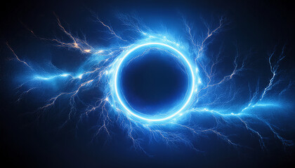 Wall Mural - abstract blue lightning circle on dark backdrop. mysterious shape.