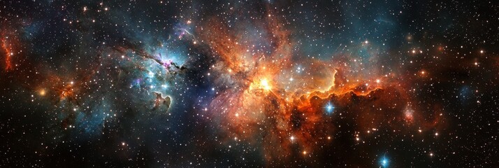 distant galaxy filled with vibrant star clusters and glowing nebulae