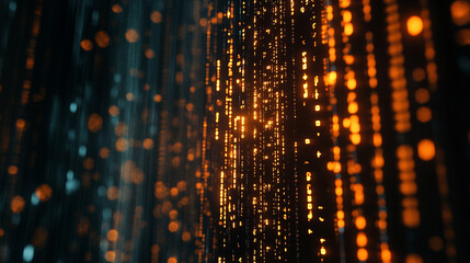 Abstract digital data stream background orange teal glow code cyber light shiny future binary design