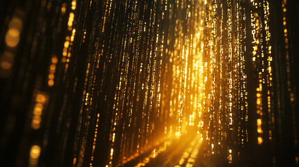 Abstract golden digital rain background texture design illustration glow data code light shiny lines
