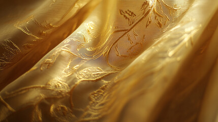 Elegant golden fabric texture with delicate floral pattern design silk lace soft rich cloth beige