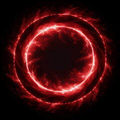 Wall Mural - abstract red lightning circle on dark backdrop. mysterious shape.