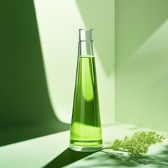 Canvas Print - Green serum bottle, studio shot, sunlight, natural