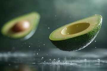 Wall Mural - Floating Avocado Slice - A Healthy Food Delight