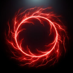 Wall Mural - abstract red lightning circle on dark backdrop. mysterious shape.