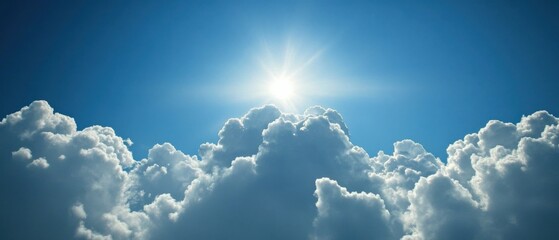 Wall Mural - sun shining above cumulus clouds in a blue sky