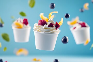 Poster - Floating Yogurt Cups with Fresh Berries