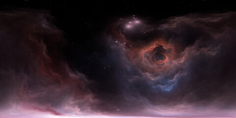 Wall Mural - 360 degree space nebula. giant interstellar cloud with stars, equirectangular projection, environmen