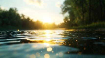 Wall Mural - golden hour reflection on a calm river