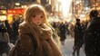 © Ahmads - A cute anime girl with long hair and a scarf stands on the street, a city in the background, a cloudy winter day,