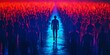 © Xolonavt - Abstract silhouette showcases individuality. A glowing figure within a neon and blue crowd displays uniqueness and solitude. Dramatic contrast isolation, vibrant concept, digital art background,