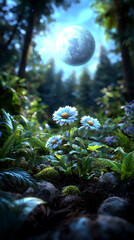 Sticker -  enchanted forest with moonlit flowers