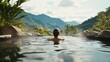 © MutshI - Lottery jackpot winner relaxing in a luxury hot spring. Featuring serenity and well-being
