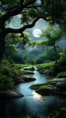 Sticker -  enchanted forest with moonlit streams