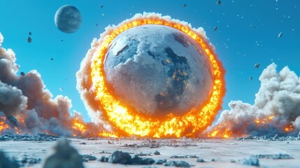 Wall Mural - exploding planet with fiery ring in a cosmic scene.
