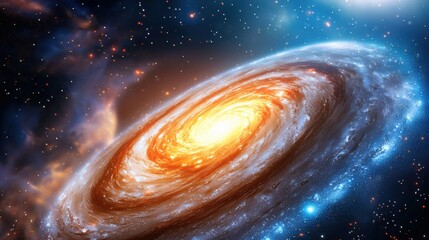 Wall Mural - colorful spiral galaxy with bright core in deep space.