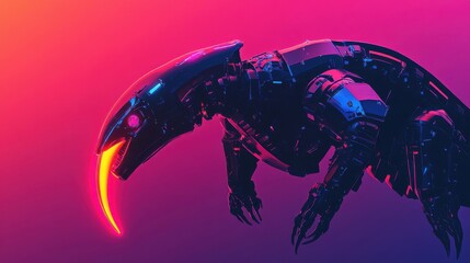 Canvas Print - Cybernetic Raptor Prowls Neon Landscape