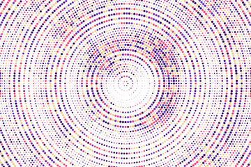 Poster - Blue, white, yellow colorful halftone festival background. Radial halftone gradient background. Fading effect polka dot multicolor background for fabric, banner, poster, web, wallpaper and more.