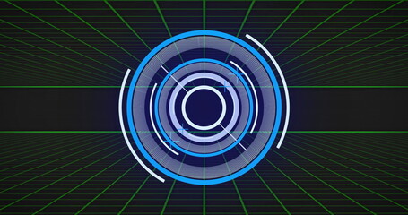 Canvas Print - Futuristic circular interface image over grid background