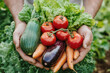 © CaptureCollabStudios - Freshly harvested vegetables held in hands from a garden