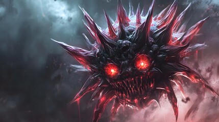 Wall Mural - a concept art of a dangerous virus with glowing red spikes and a menacing appearance