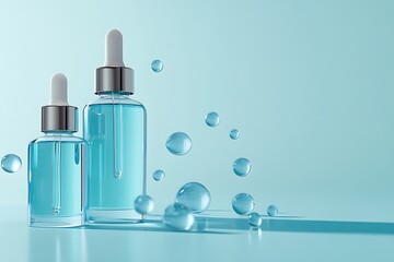 Wall Mural - Elegant Blue Serum Bottles - Modern Beauty Packaging