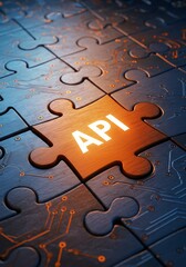 digital representation of api integration with interlocking puzzle pieces on a futuristic tech backg