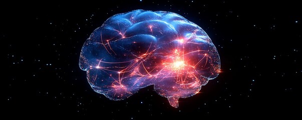Leinwandbilder - Illustration of a glowing brain model with neural activity