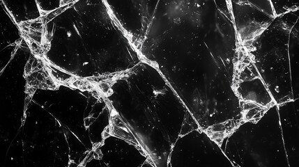 Broken glass surface isolated on black background.