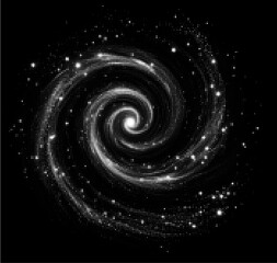 Wall Mural - Vector illustration of a mesmerizing spiral galaxy, composed of white dots on a black background. The design radiates cosmic beauty and mystery, capturing the essence of the universe's swirling energy